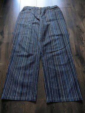 Christopher & Banks VTG Striped Denim Wide Leg Pants Size 10 Blue White Sailor